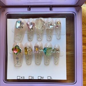 Glitter Press-On Nails with Gem Accents